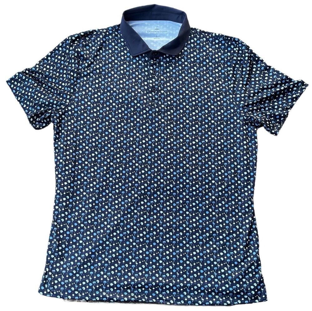 Grayson & Dunn Golf Polo Shirt AOP SPF50 Blue Size L New Palm Trees Flamingos